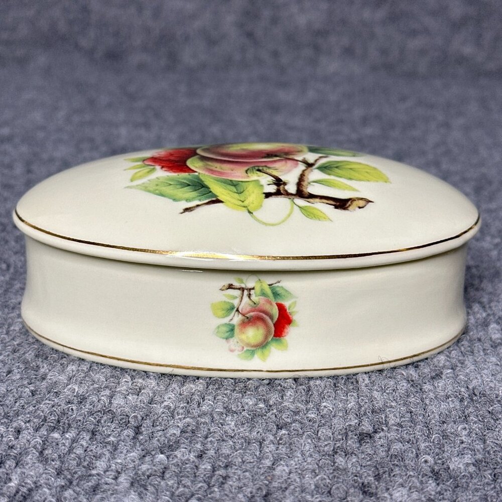 Vintage Formalities by Baum Bros Trinket Box Cream Gold Trim‎ Fruit Print Dish